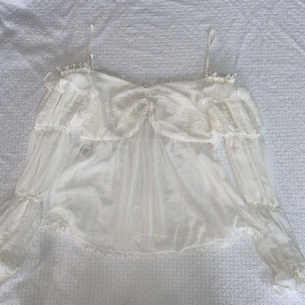 ✨ Tuart White Eyelet Lace Boho Blouse Cottagecore Fairycore Size L